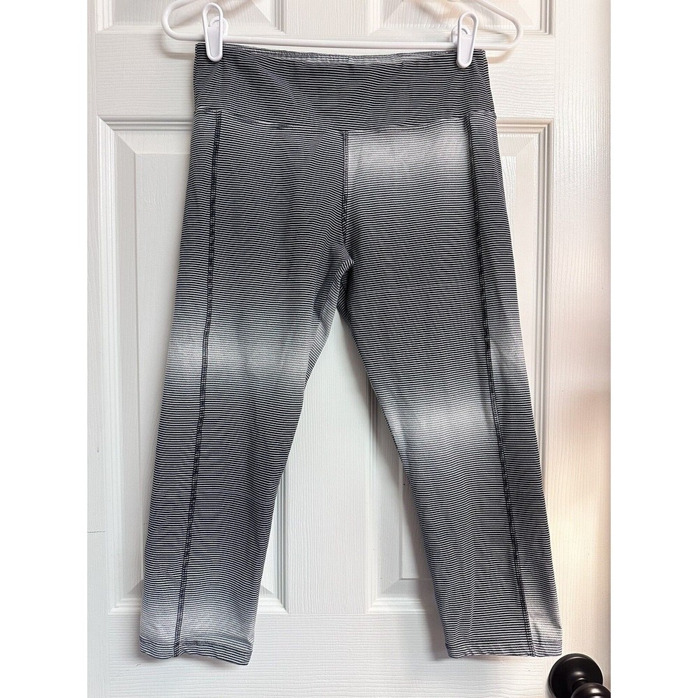 *RARE* Vintage LULULEMON Womens Gray black Striped ombre Leggings Pants yoga 6